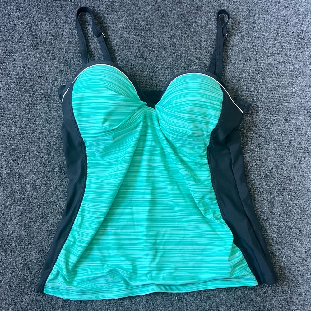 Free Country Underwire Tankini Top Large Teal Navy